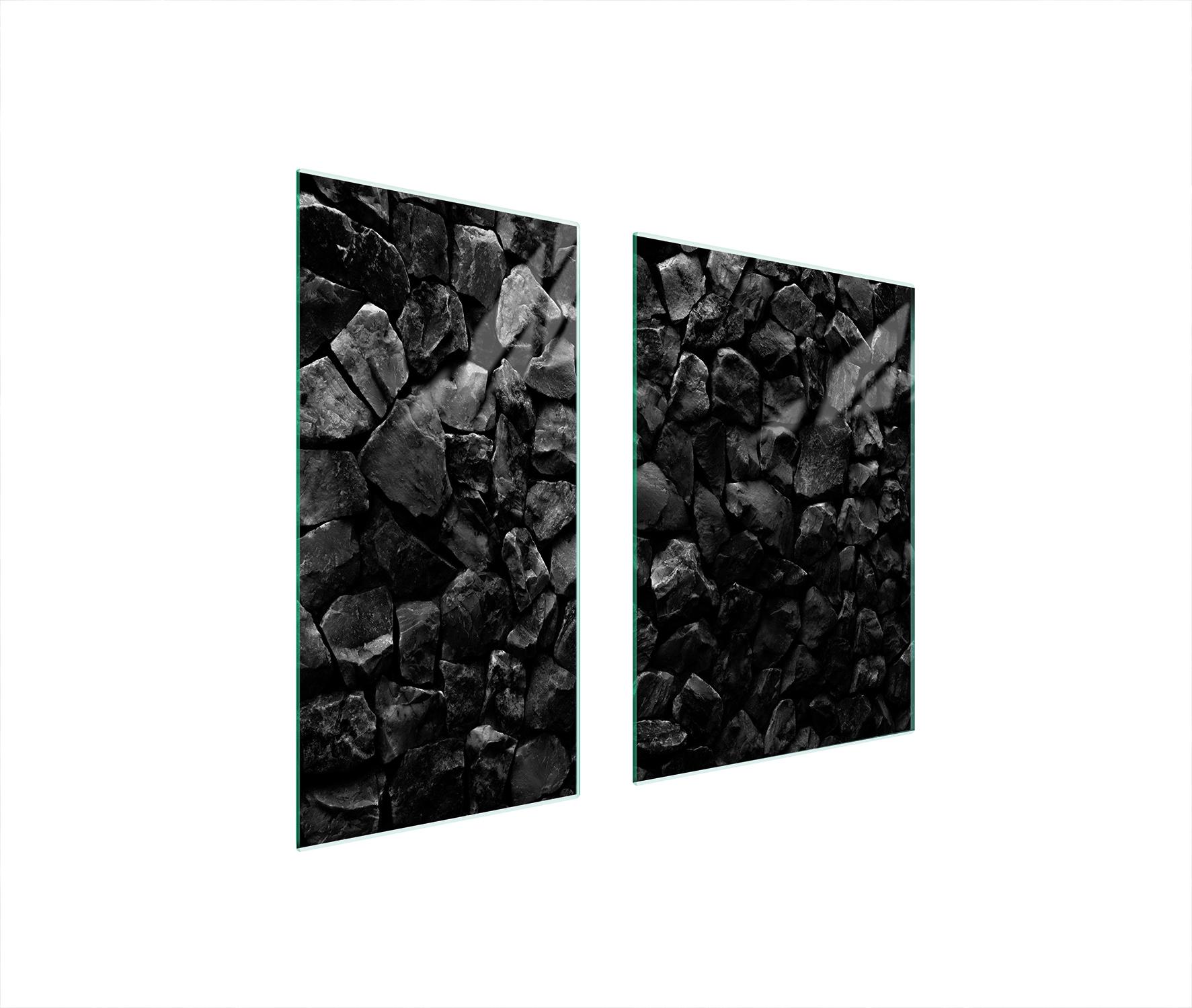 TMK ArtDeko Herdabdeckplatten 2 teilig 75x52 Ceranfeld Abdeckung Glas Schneidebrett Steine Schwarz