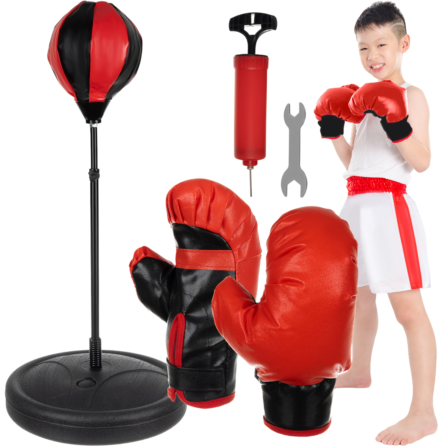 Boxset für Kinder Punchingball Standboxsack Boxbirne mit Standfuß+Boxhandschuhe 
