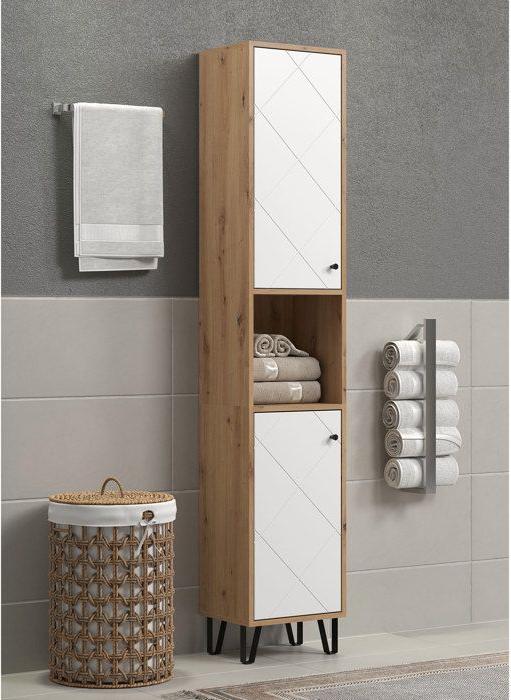 Hochschrank mit zwei Türen - TRENDTEAM - Touch Serie - Weiß/Braun - 36 cm lang TRE1699334011565