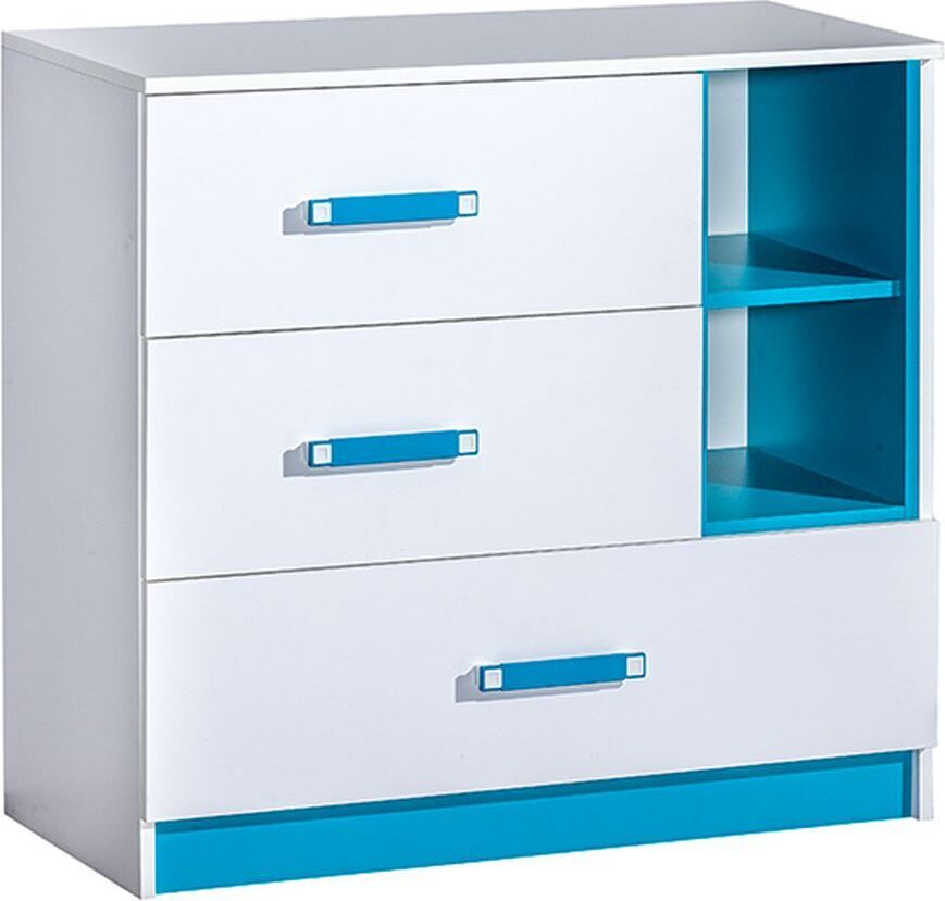Steiner Shopping Kinderzimmer - Kommode Frank 08, Farbe: Weiß / Blau - 83 x 90 x 40 cm (H x B x T)