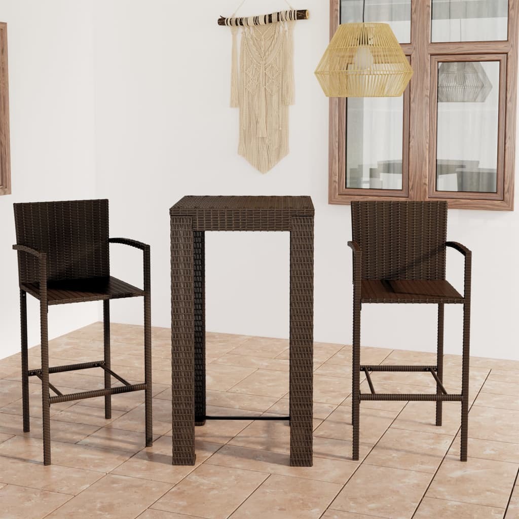 The Living Store 3-dielna záhradná barová súprava s podrúčkami z polyratanu hnedá