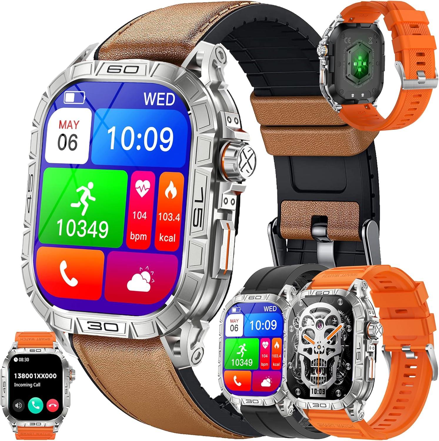 SGDDFIT Herren Smartwatch mit Telefonfunktion 196 Inch AMOLED Fitness Uhr mit Bluetooth Anrufen 5 ATM Wasserdicht Sportuhr mit Herzfrequenz und Schlafmonitor