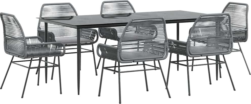 vidaXL 7-dielny záhradný jedálenský set s vankúšmi sivý polyratan sklo
