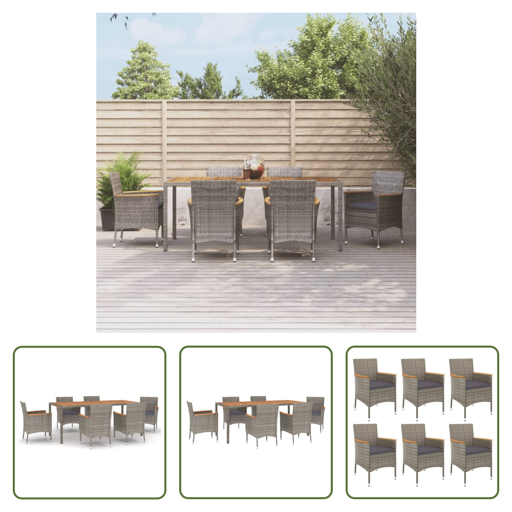 The Living Store 7-dielny záhradný jedálenský set s vankúšmi sivý polyratan