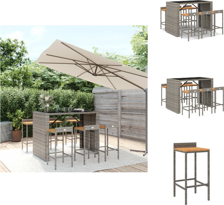 vidaXL 7-dielny záhradný barový set sivý polyratan a masívne drevo akácie - Záhradné nábytkové sety