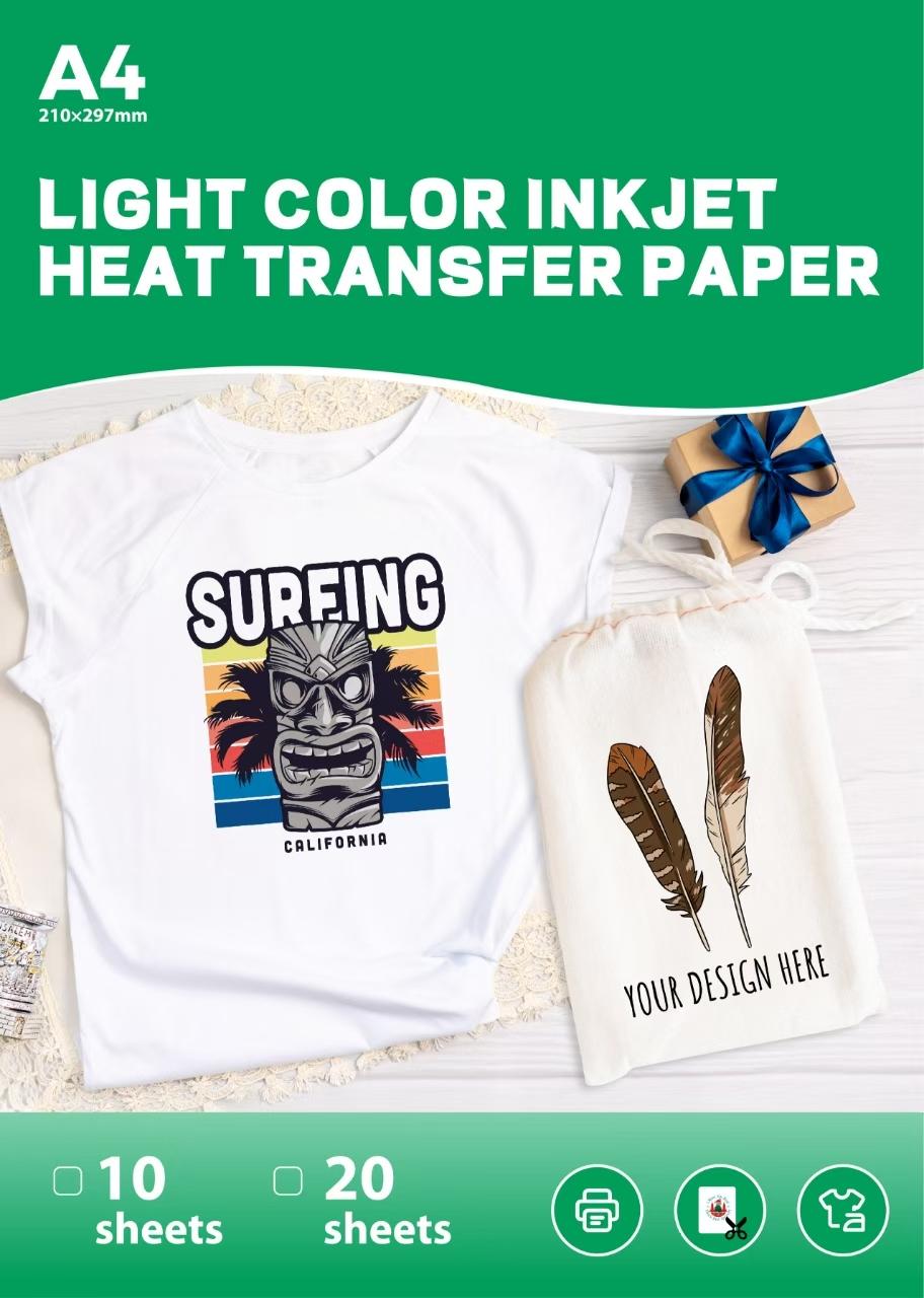 Papier Transfert T-shirt PPD 5 Feuilles A4 - Blancs Et Clairs Thermocollant Jet D'Encre