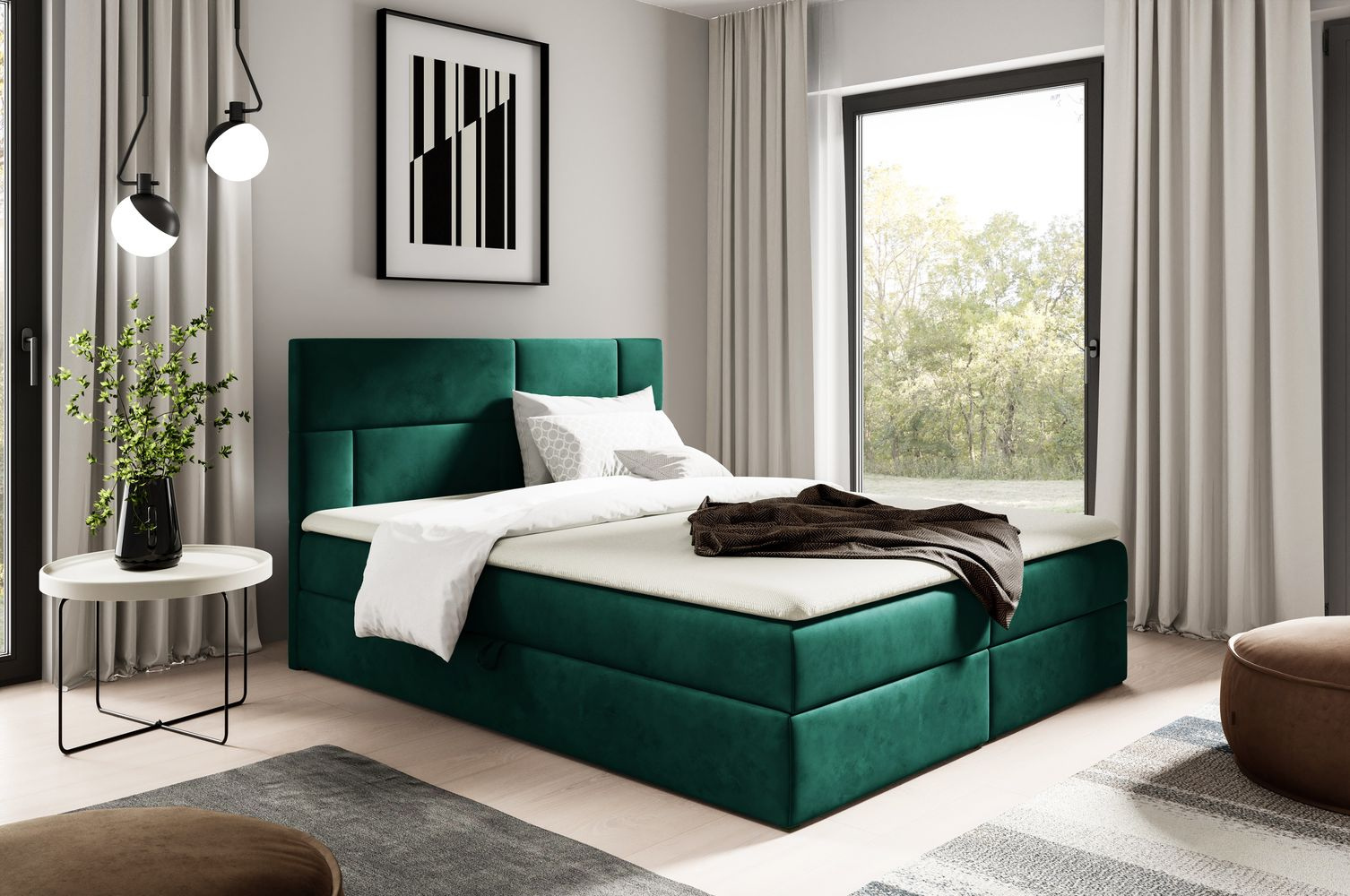 Čalúnená posteľ 160x200 ALTANA - zelená + topper ZDARMA