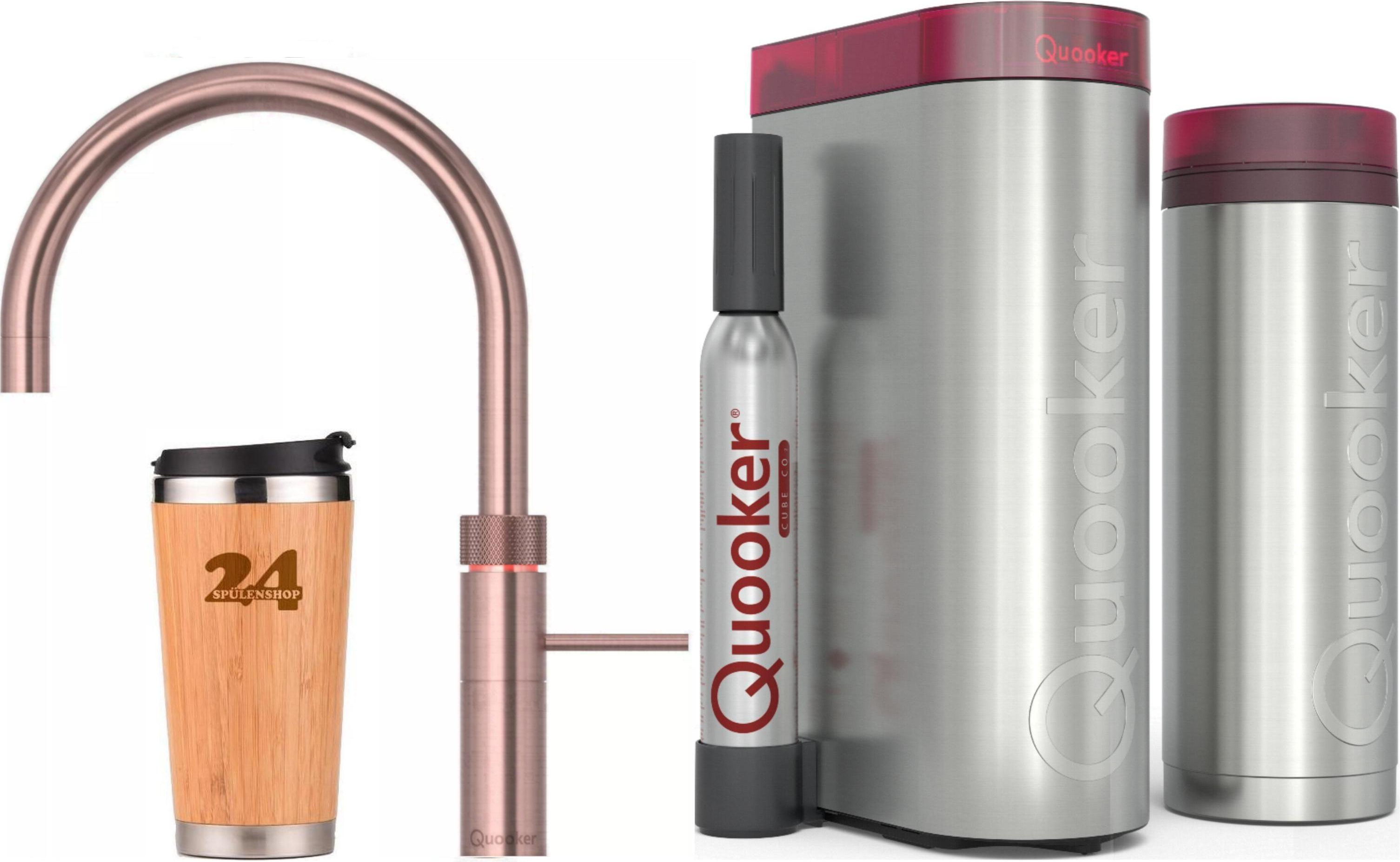 "QUOOKER FUSION ROUND Festauslauf Kupfer Rose' PVD VAQ PRO3 mit CUBE 2 *Der Wasserhahn, der alles kann! (3FRRCOCUBE)" (2-St) 100°C Kochendwasserhahn