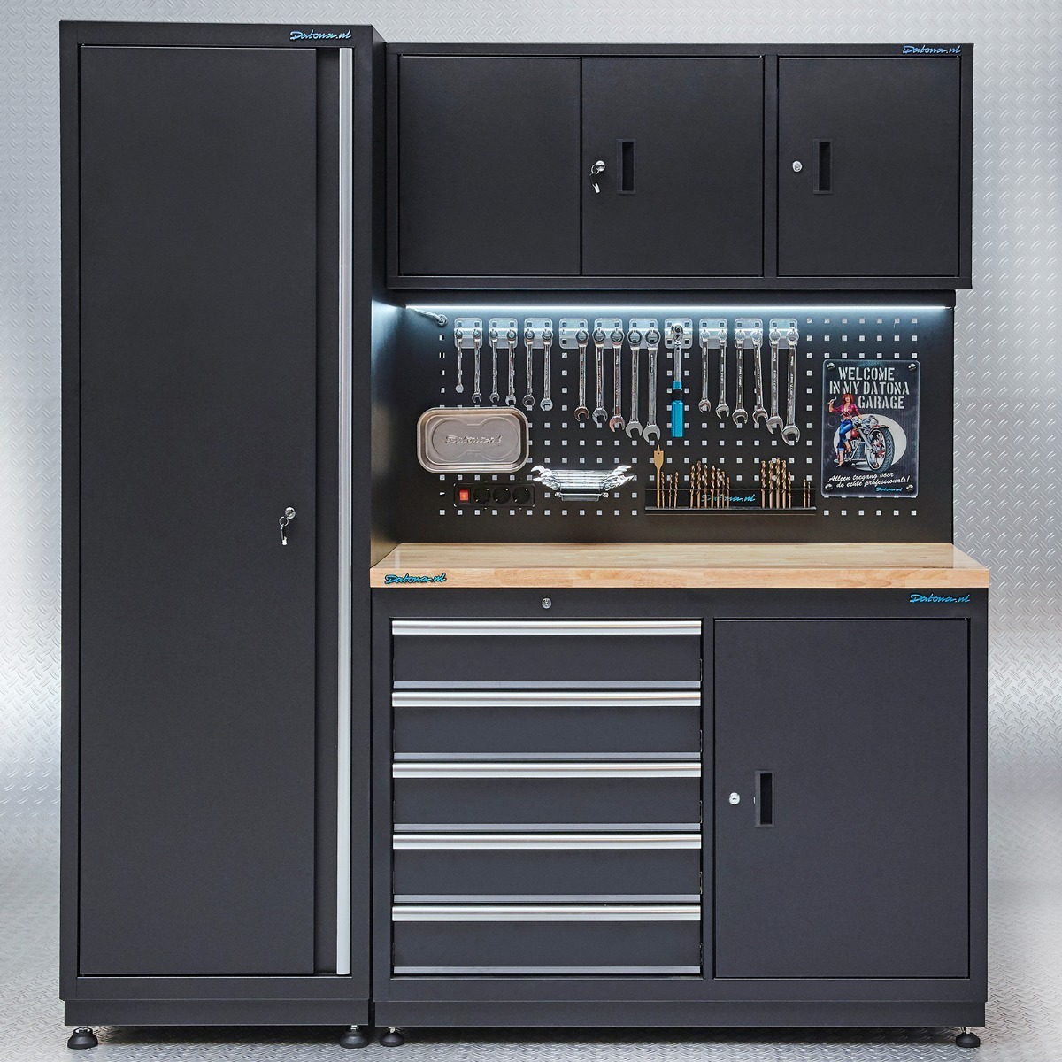 Datona Werkbank 120 cm mit schmalem Werkzeugschrank