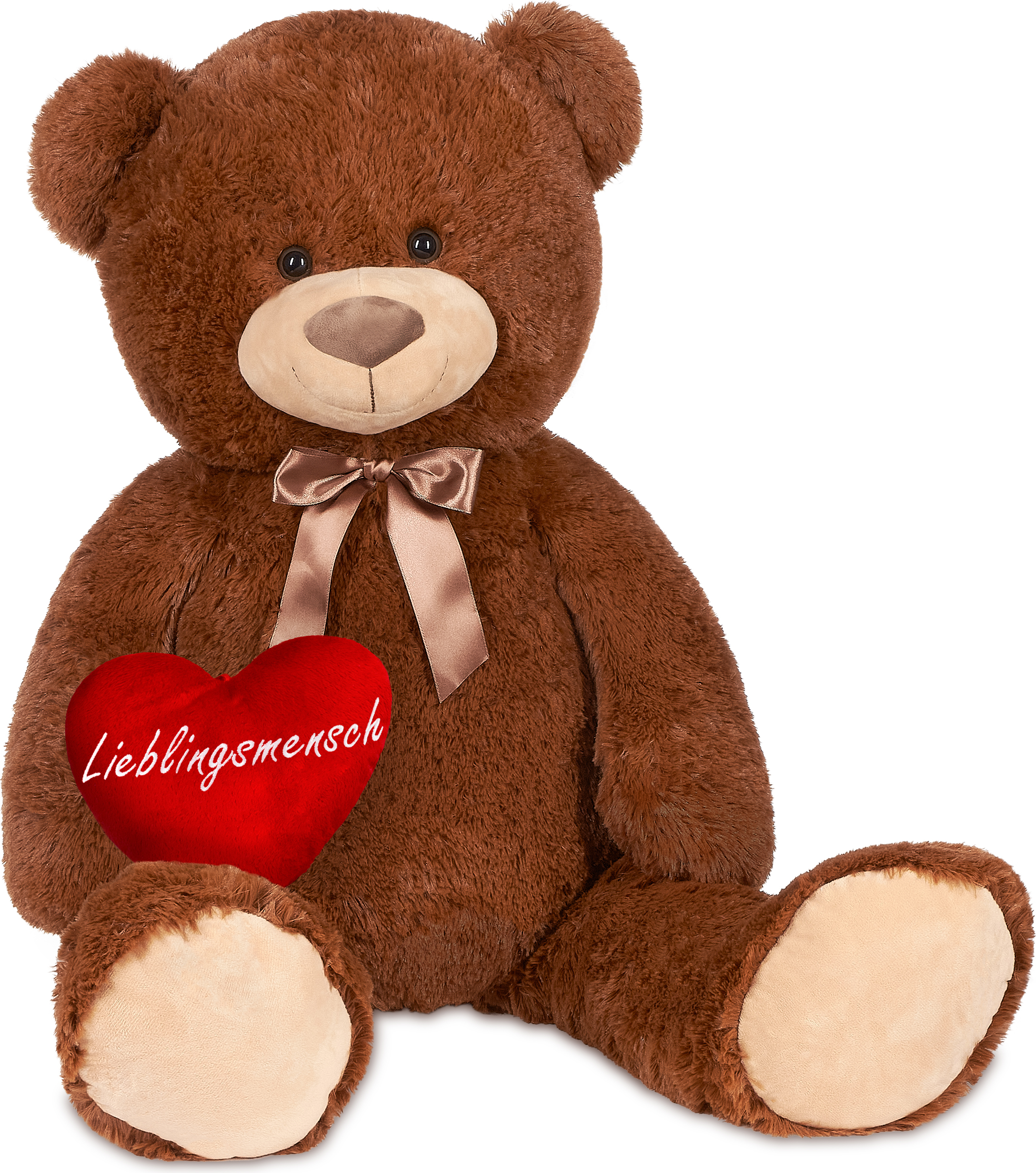 BRUBAKER XXL Teddybär 100 cm Braun mit einem Lieblingsmensch Herz Stofftier Plüschtier Kuscheltier Teddy_1299_100cm_DBra_Lieblingmensch