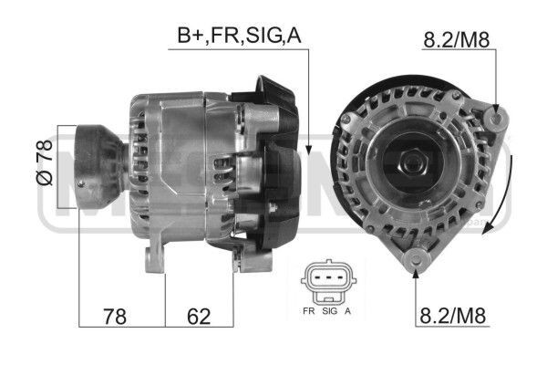ERA 210366A Alternátor LiMa 124A 14 V pre FORD FOCUS (DAW, DBW), FOCUS kombi (DNW), TRANSIT CONNECT (P65, P70, P80) a Tourneo Connect Mk1