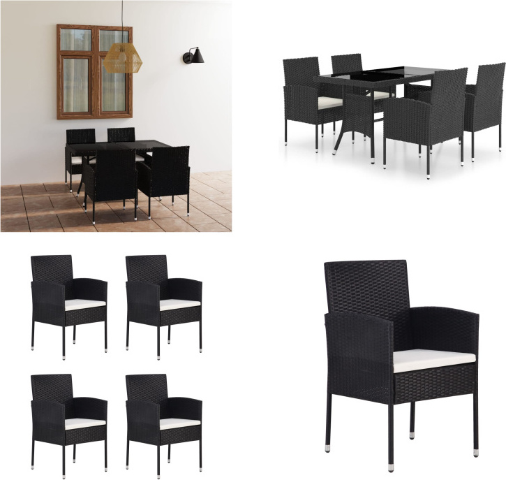 vidaXL 5 ks záhradný jedálenský set poly ratan čierny - Set záhradného nábytku - Sety záhradného nábytku - Záhradný stôl a stoličky - Záhradné stoly a stoličky