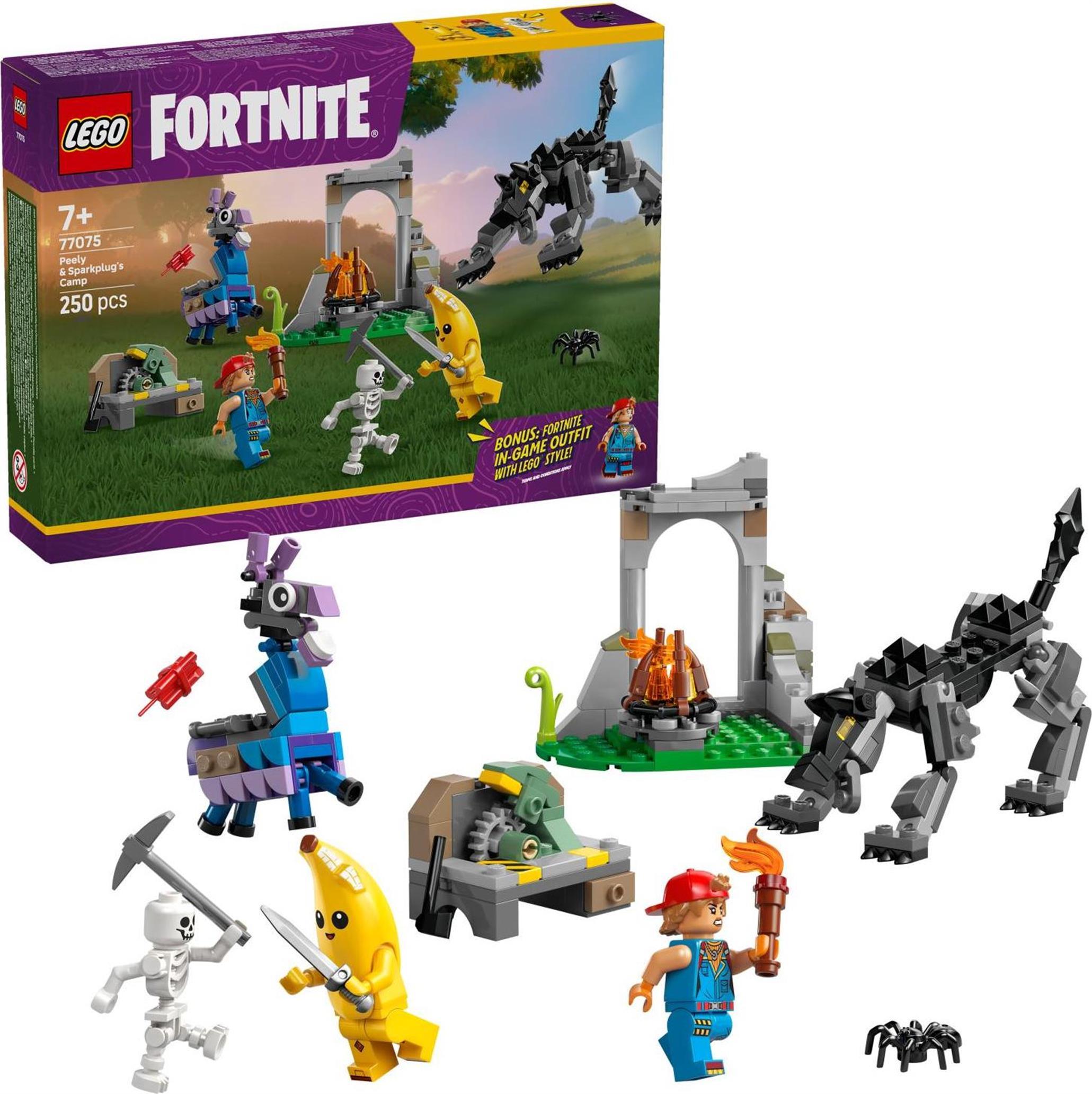 LEGO Fortnite Peely a Sparkplug a ich táborisko, Stavebnica, 7 rok / roky, Plast, 250 kusov, 291 g