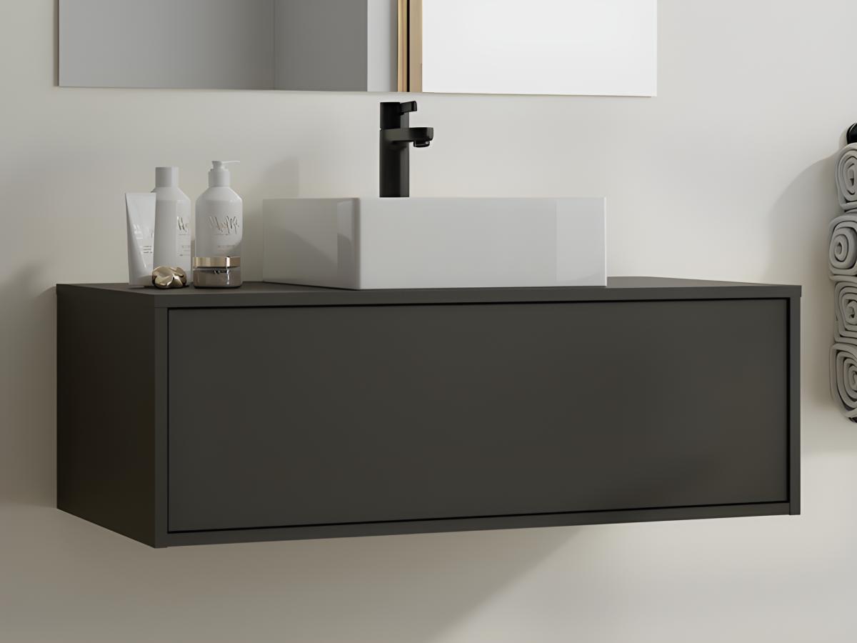 Vente-unique Anthrazitfarbener wandhängender Badezimmerschrank mit Einzelwaschtisch - 94 cm - TEANA II
