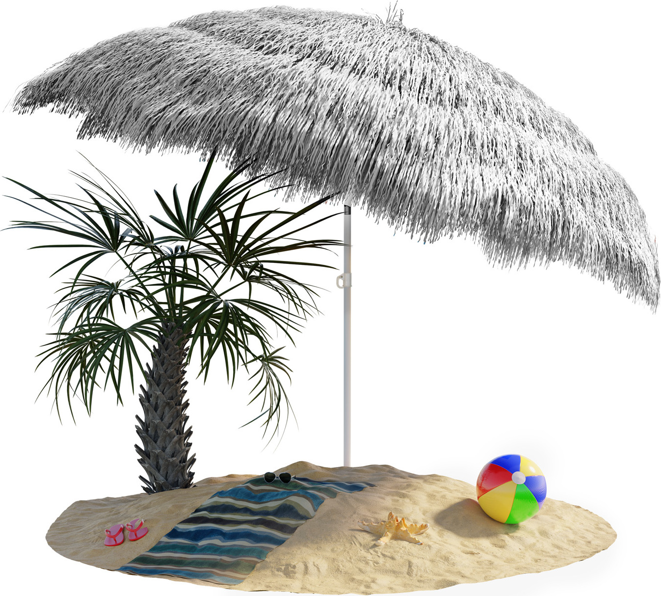 KINGSLEEVE® Sonnenschirm Hawaii Ø160cm Neigbar Höhenverstellbar UV Schutz 30+ Groß Rund Balkon Strand Strohschirm Strandschirm Bast Hawaiischirm Grau 27396