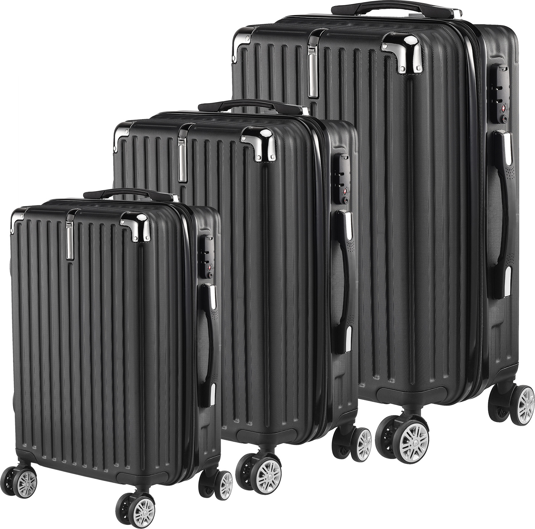 CDGlobal 3tlg Hartschalenkofferset, ABS-Hartschale, Trolley Kofferset, Reisekoffer mit Teleskopgriff, Ink, Reißverschluss-Schloss, 360° Rollen, Reisekofferset M-L-XL