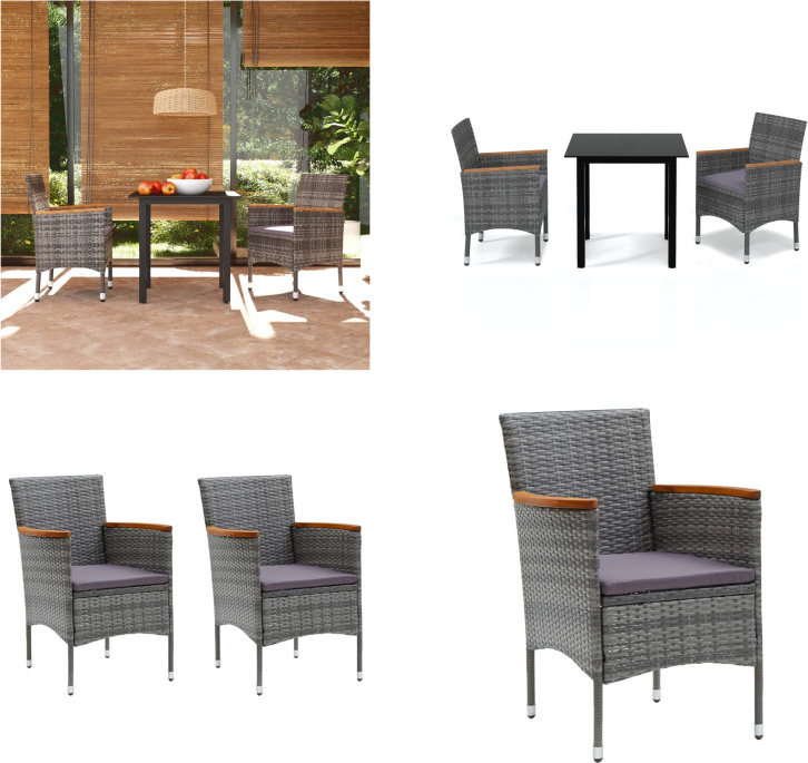 vidaXL 3-dielny záhradný jedálenský set s vankúšmi poly ratan sivý - Jedálenský set - Jedálenské sety - Záhradný jedálenský set - Záhradné jedálenské sety