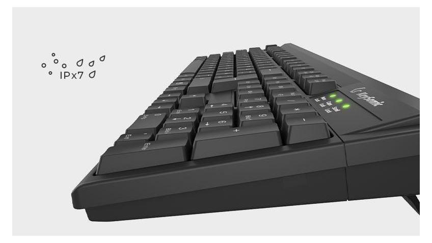 KeySonic KSK-8008U-IP Full-Size USB Tastatur, Wasserfest nach IPX7, schwarz, Volle Größe (100%), Kabelgebunden, USB, Membran Key Switch, Schwarz 61083