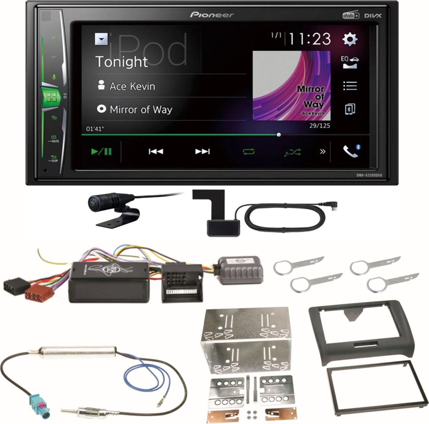 Pioneer DMH-A3300DAB Bluetooth WebLink MP3 USB DAB+ Einbauset für Audi TT 8J