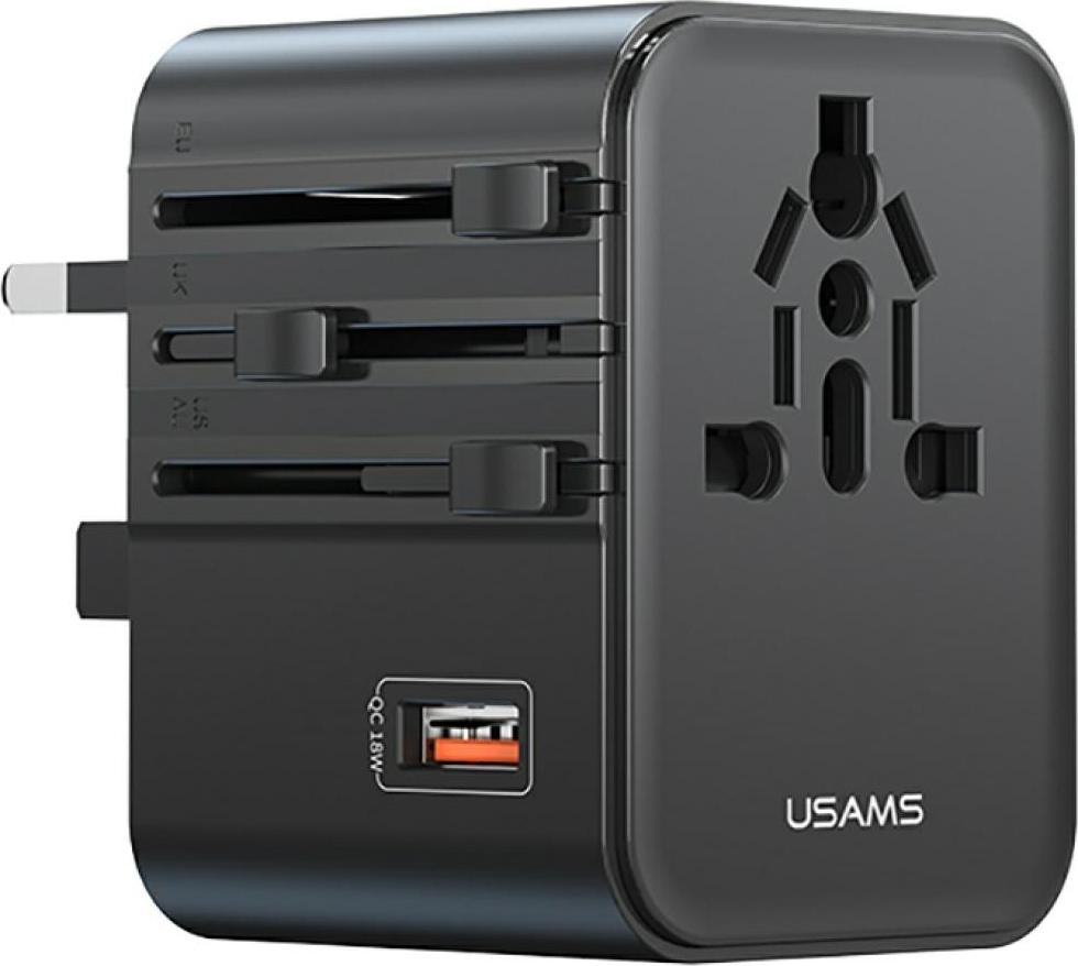 Cestovný nabíjací adaptér Usams Cc309 2Xusb-C 25W 4W1 Us/Au/Eu/Uk Black