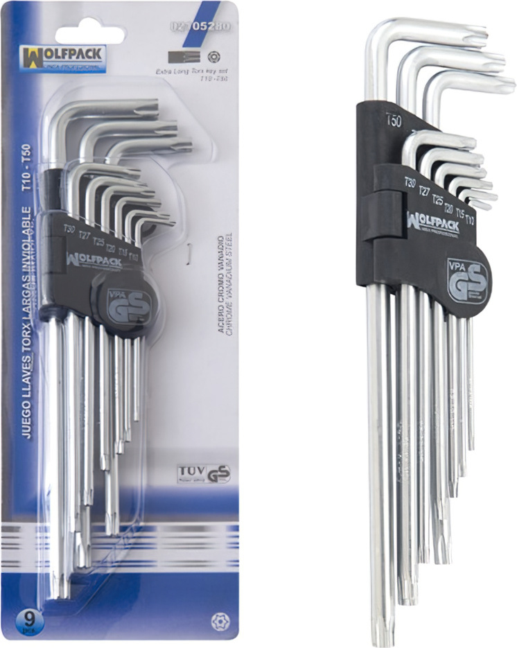 Wolfpack linea profesional Torx-"L"-Schlüsselsatz 9-teilig Lang unverletzlich