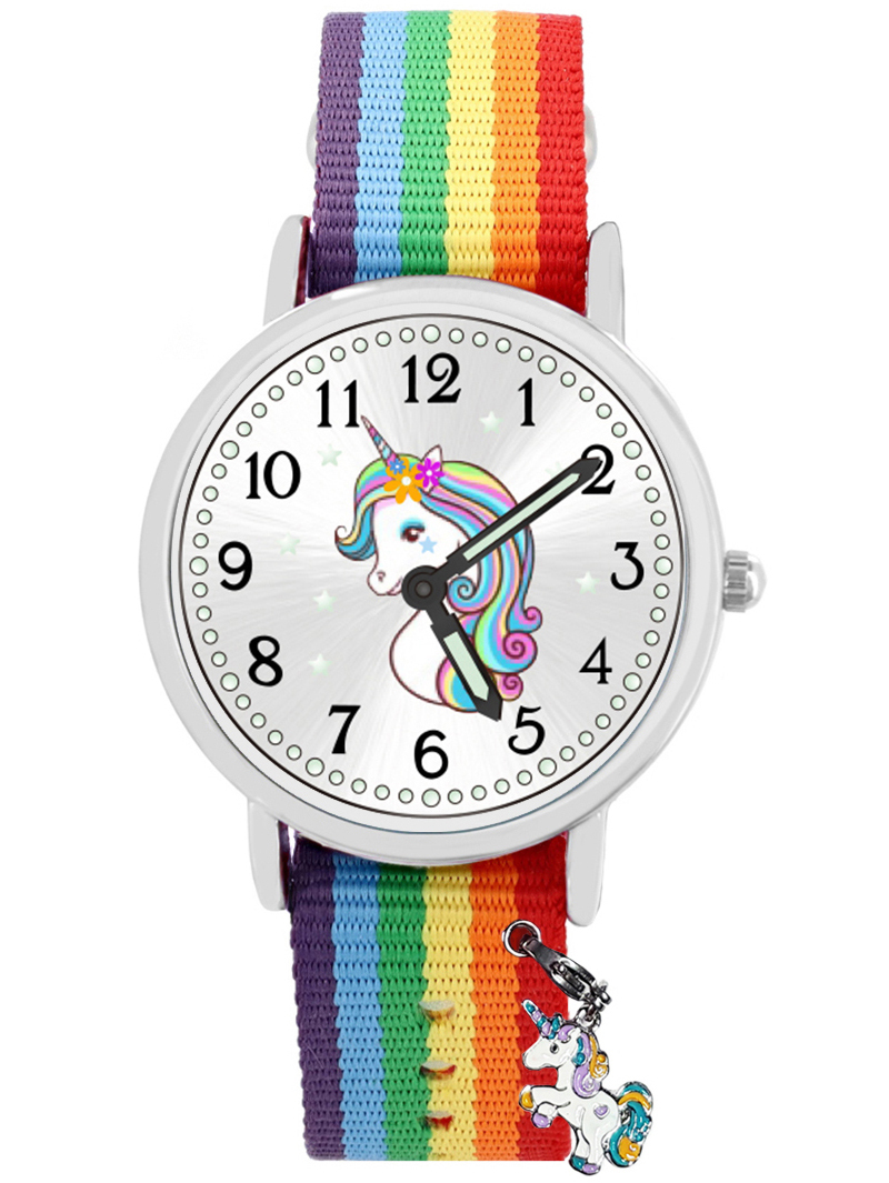 Brecjon Kinder Armbanduhr Mädchen Einhorn Schmuckset leuchtet im dunkeln wasserdicht Regenbogen 920