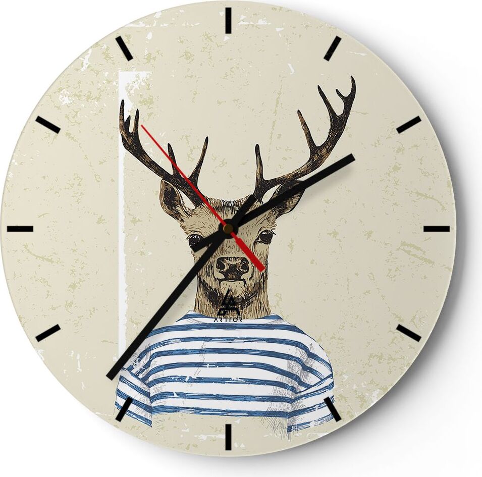 Arttor Wanduhr - Rund - Glasuhr - Hipster Anthropomorphismus Hirsch - 40x40cm - Schleichendes Uhrwerk - Lautlos - zum Aufhängen bereit - Dekoration Modern - Wanddekoration aus Glas - C3AR40x40-4227