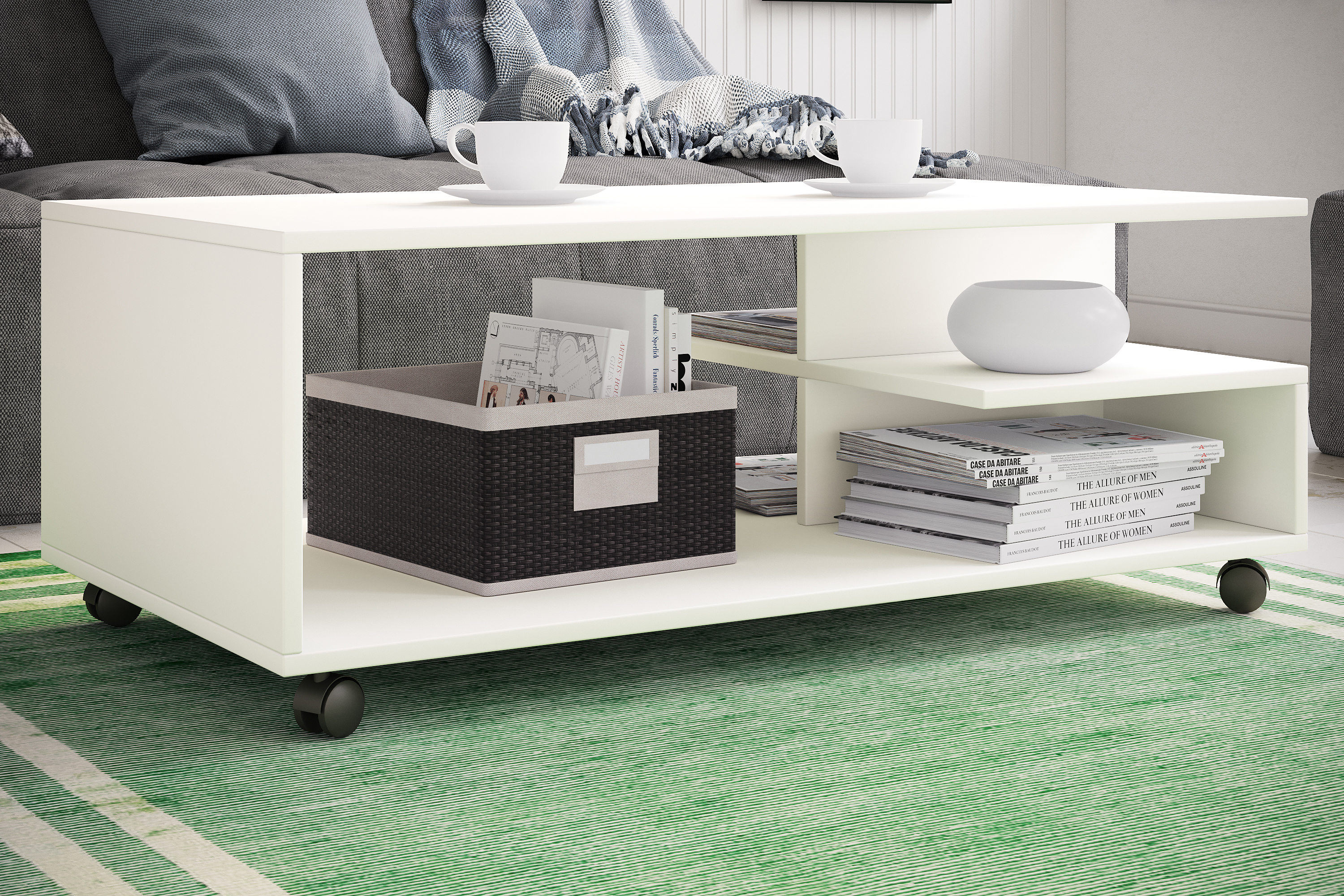 VCM Holz Couchtisch Sofatisch Wohnzimmertisch Rollen rollbar Kaffeetisch Stango XL 56-919870