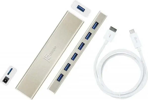 Hub 7-portový J5 Create USB-C JCH377, USB 3.0, 1:7, biely