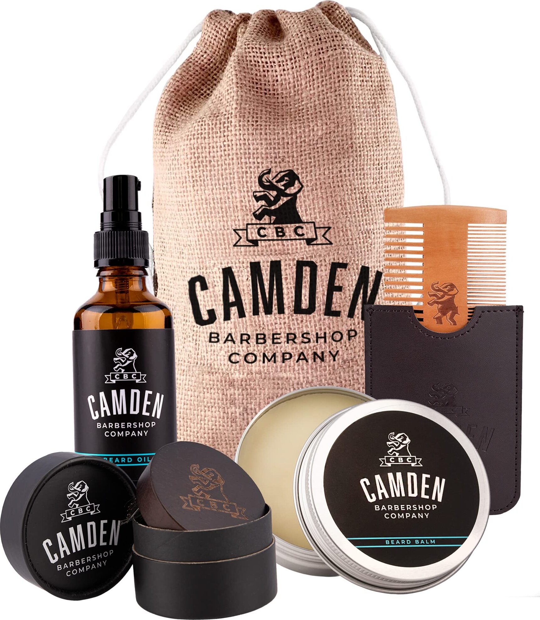 Camden Barbershop Company Deluxe Bartpflege-Set - inkl. Bart-Öl Bartwachs Bartbürste & Bartkamm - 100% Natürlich - Geschenk-Set für Männer CAMAI101MRNAOSP