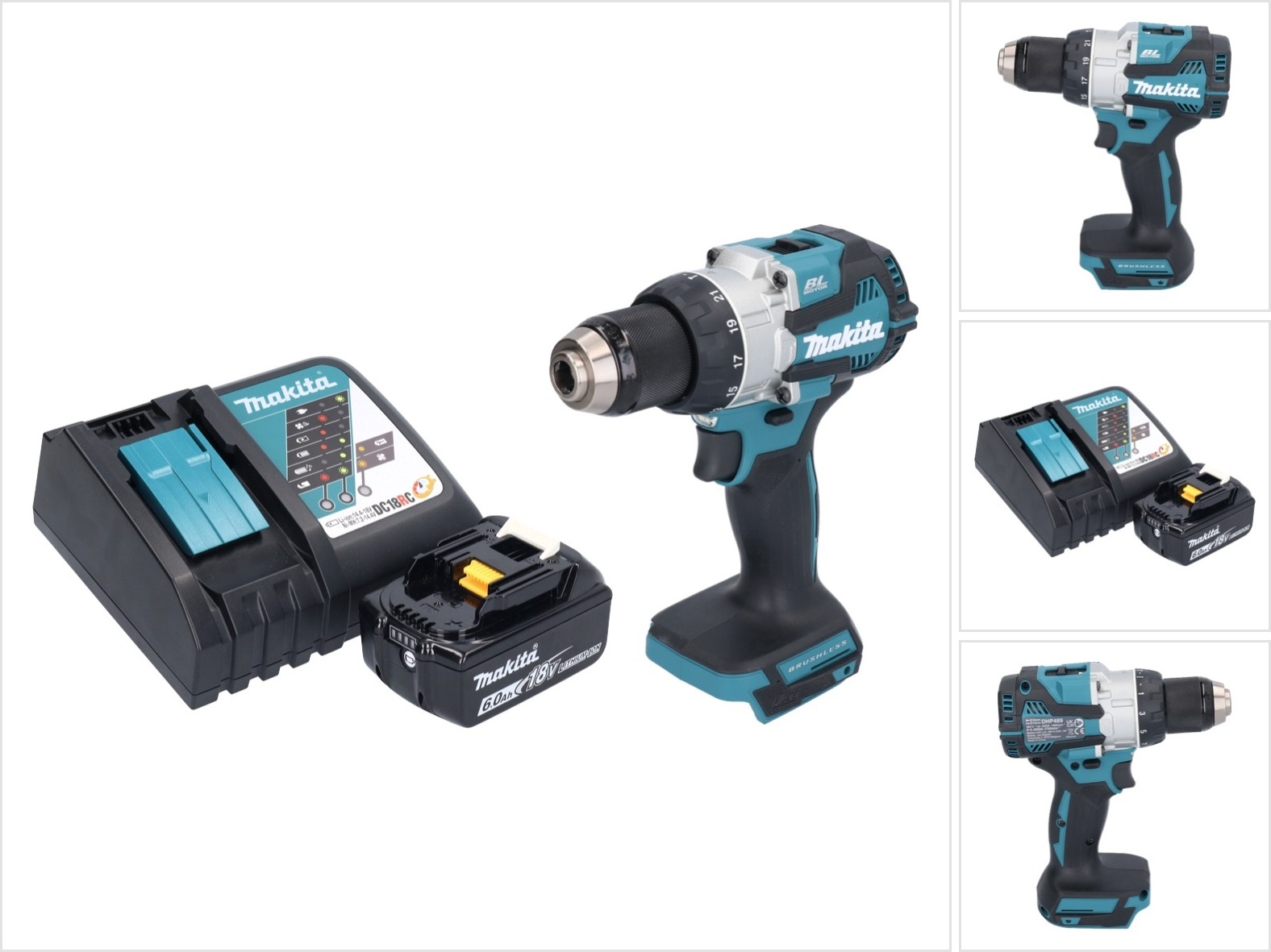 Akumulátorová príklepová vŕtačka Makita DHP 489 RG1 18 V 73 Nm bez kefiek + 1x akumulátor 6,0 Ah + nabíjačka