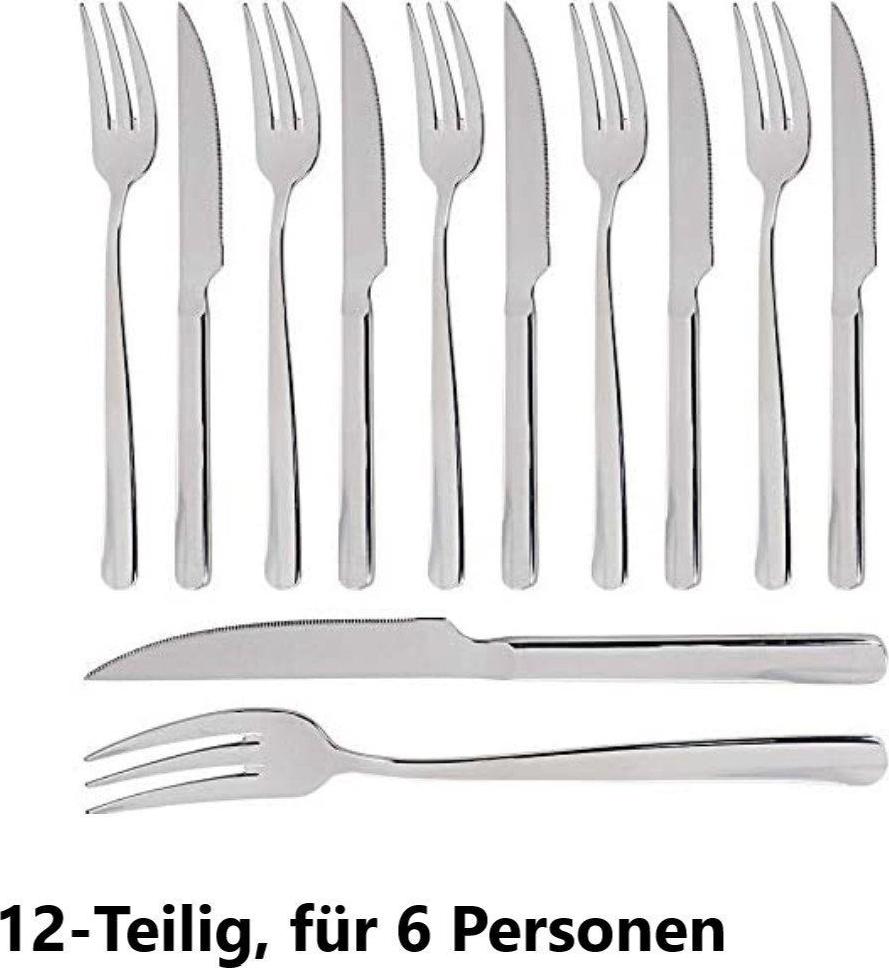 JUNG Besteck-Set Alpina Steakbesteck für 6 Personen, 12 Tlg, Steakmesser, Steakgabel, 6 Personen, Spülmaschinengeeignet, Steak Besteckset, Gabel