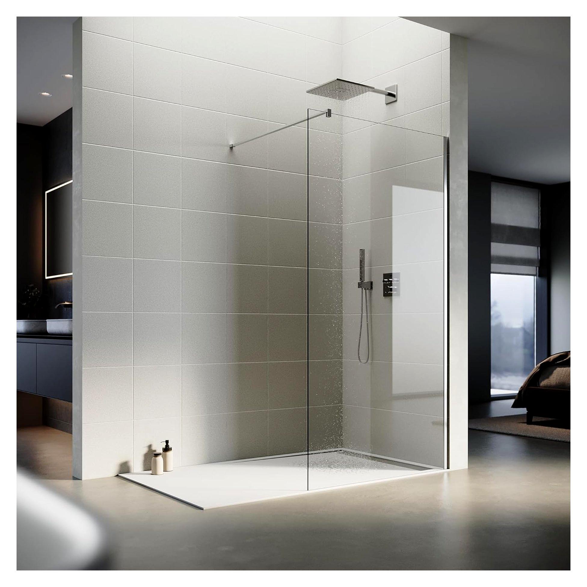 Duschwand aus Glas 90 x 200 cm für Walk In Dusche, 8 mm NANO Glas