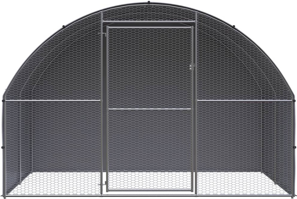 VidaXL Pollaio Con Corsa In Acciaio Zincato Grigio 110x201x110 Cm - Recinto Per Galline E Animali