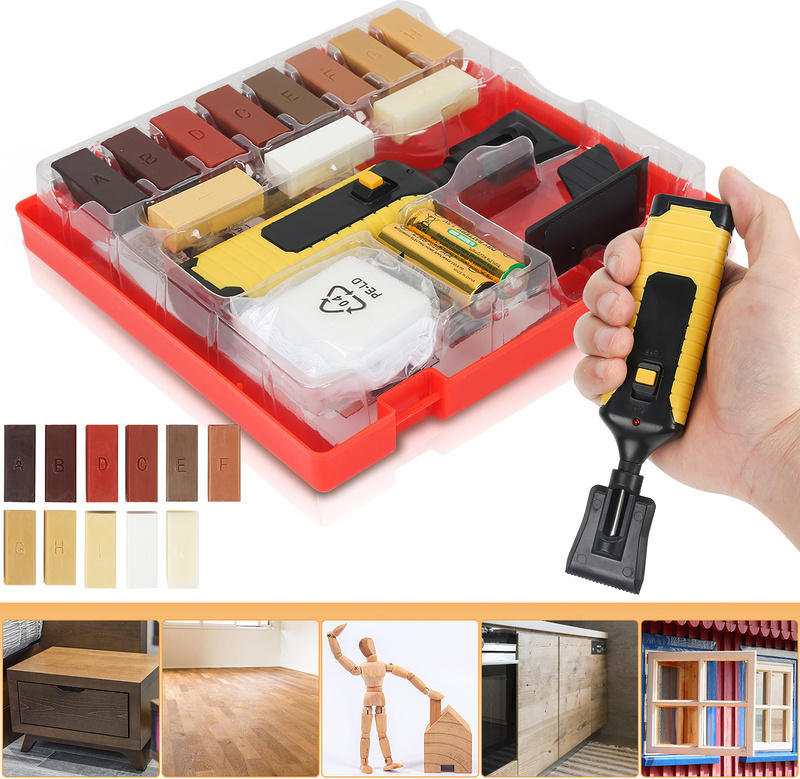 Fiqops Holz Reparatur Set Laminat Parkett 17-teilig Wachs Reparaturset für Holz Oberflächen Holzoberflächen RL-HG6245-1-DC