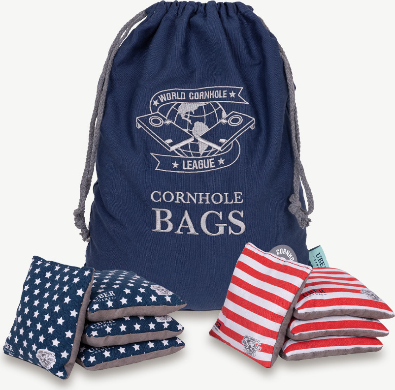 Ubergames - World Cornhole League - 8 Bean Bags - Langsame & Schnelle Seite - in luxus Tasche - Profi - Amerika design UG-Bbags-amerika