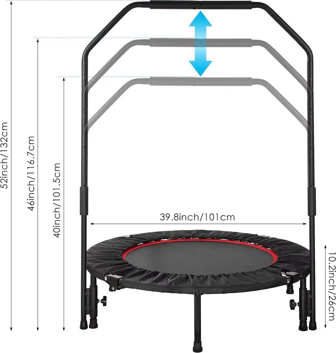 Bolt Edge Mini Fitness trampolína 101 cm - Skladacia - S výškovo nastaviteľnou rukoväťou - Vnútorný tréning - Max. 150 kg - Čierna a červená