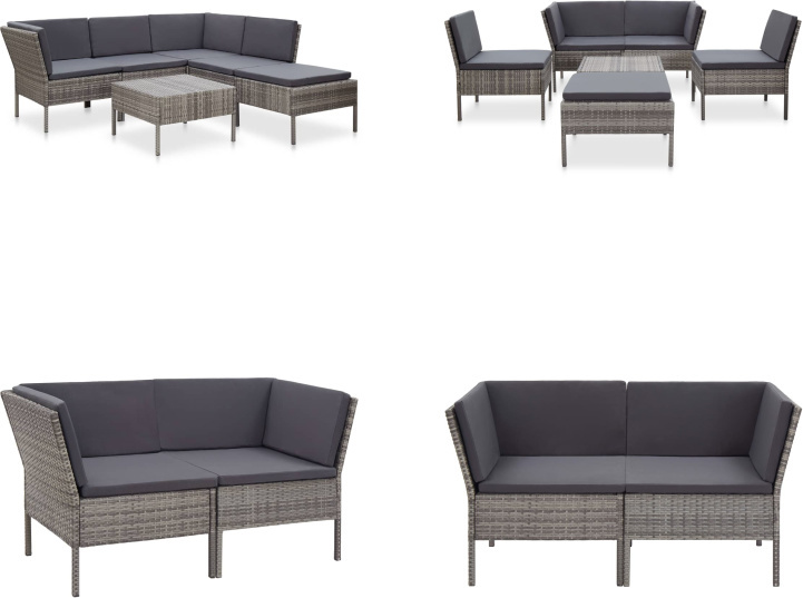 vidaXL 6-dielna záhradná sedacia súprava s vankúšmi polyratan sivá - záhradná obývacia súprava - záhradné obývacie súpravy - záhradné obývačky - záhradné ležadlá