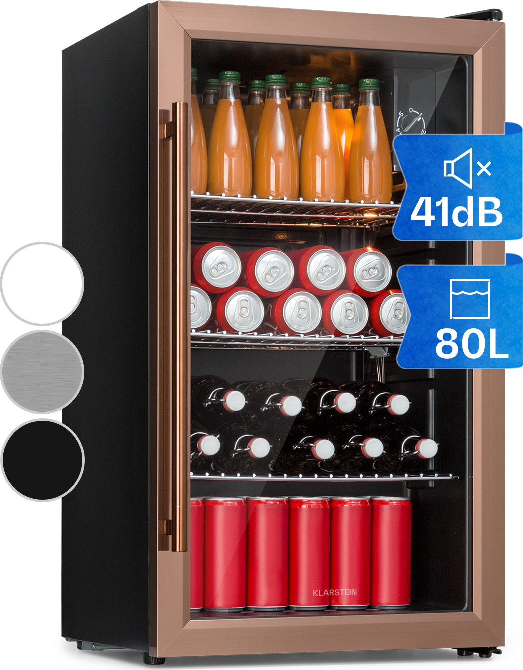 Klarstein XXL Mini Kühlschrank mit Glastür & LED, Mini-Kühlschrank für Zimmer, Getränkekühlschrank Klein mit 3 Ablagen, Kleiner Kühlschrank 80L, Indoor/Outdoor Kühlschrank Leise & Wetterfest, 3-10°C HEA-Beersafe-XXL-c