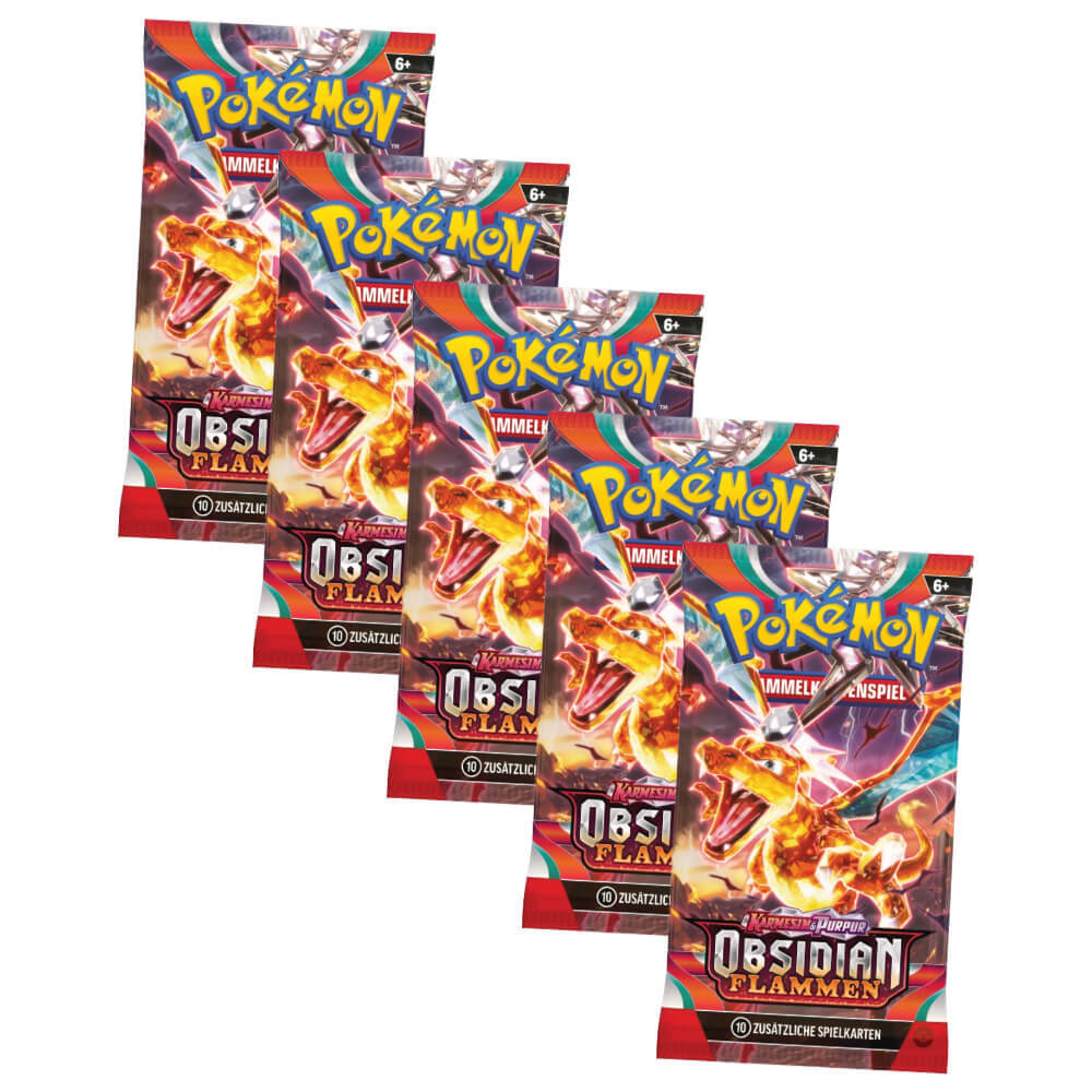 Nintendo Pokemon Karten Karmesin & Purpur - Obsidian Flammen - 5 Booster Sammelkarten