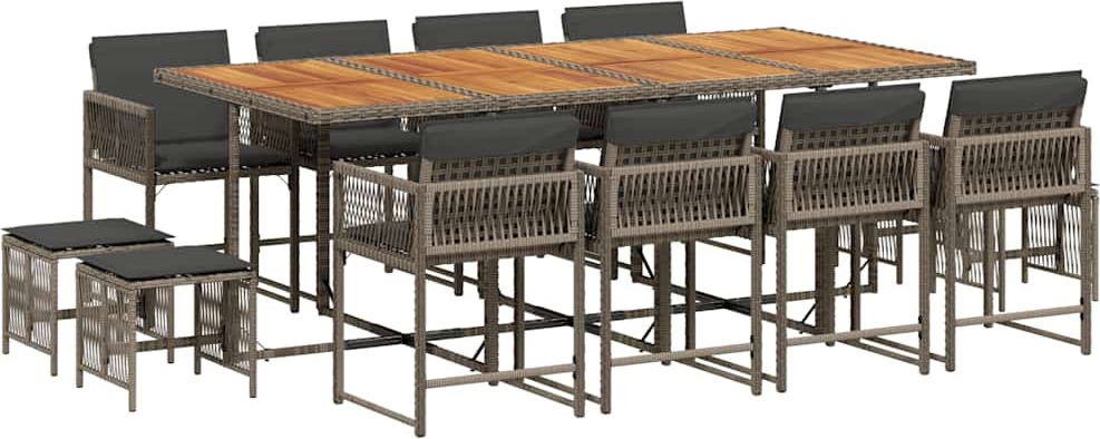 vidaXL 13-dielny záhradný jedálenský set s vankúšmi sivý polyratan