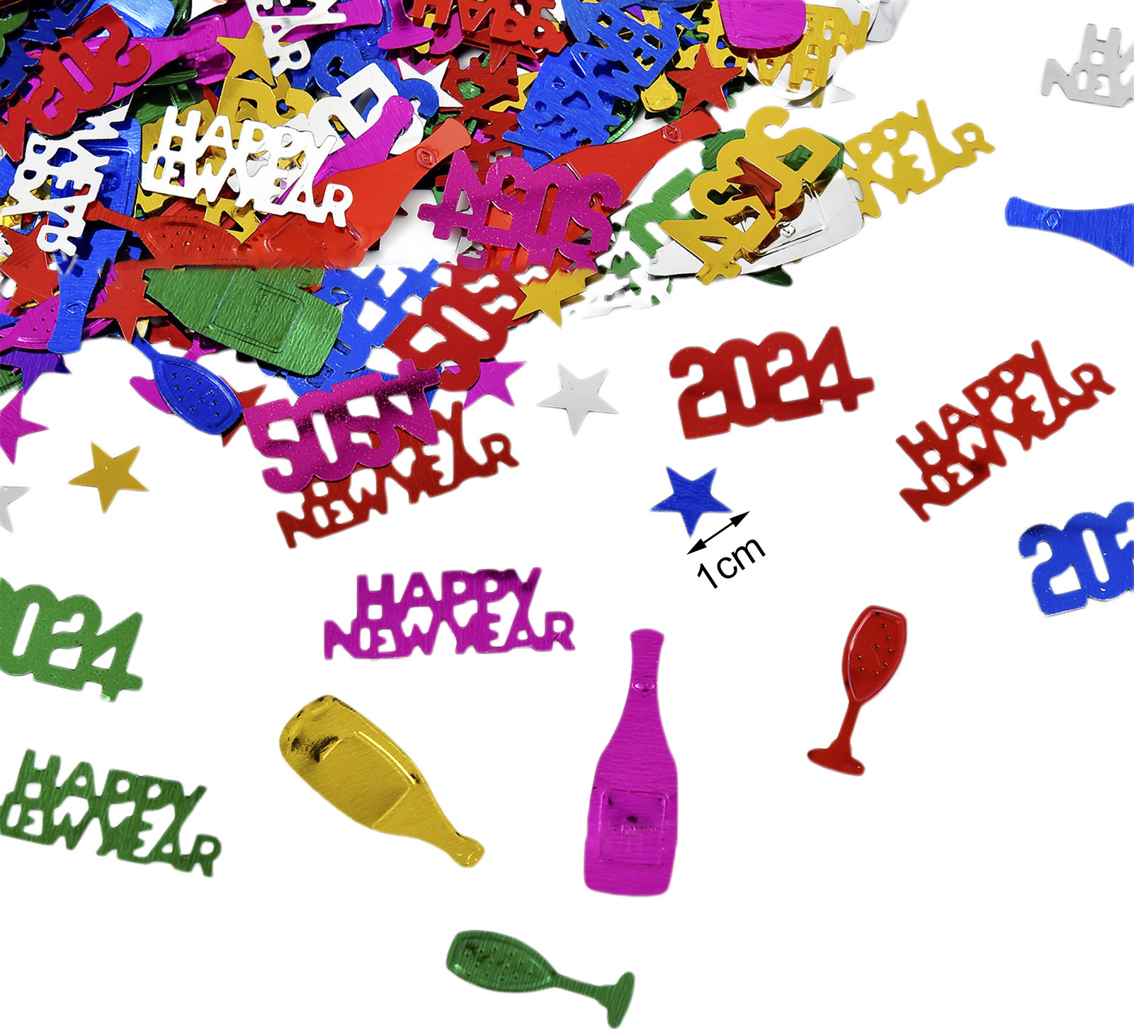 Stuttg 1 Set 2024 Frohes Neues Jahr Konfetti, elegantes schwarz-goldenes Silberfarbenes Konfetti für Partys, Feiertagsdekorationen 3908794