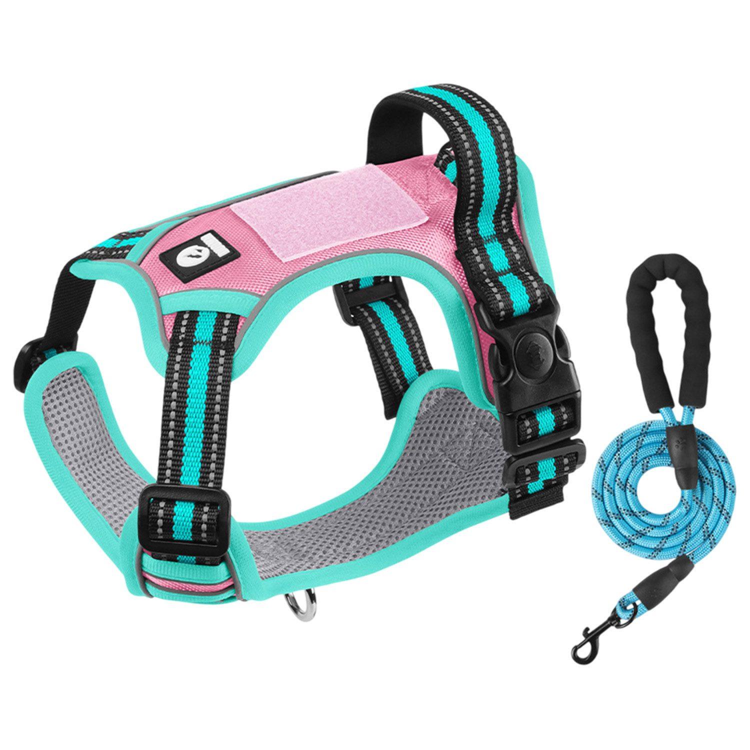 Qugou GmbH Hundegeschirr Ausbruchsicher, Ausbruchsicheres Anti Zug mit 1.5M Leine, Grün, Größe: M