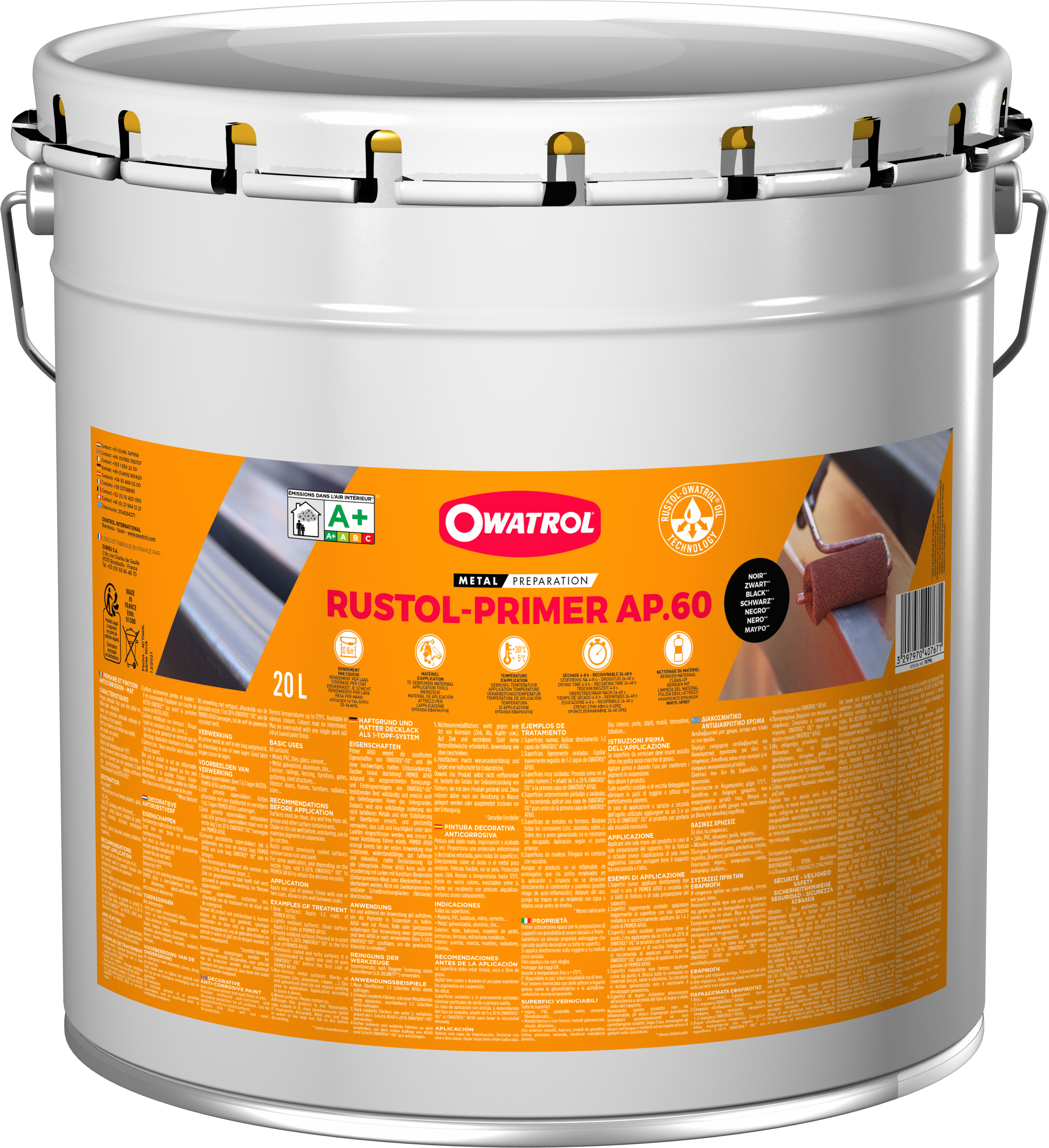 OWATROL AP60 Schwarz Matt Rostschutz Grundierung Metallschutzlack 20 Liter