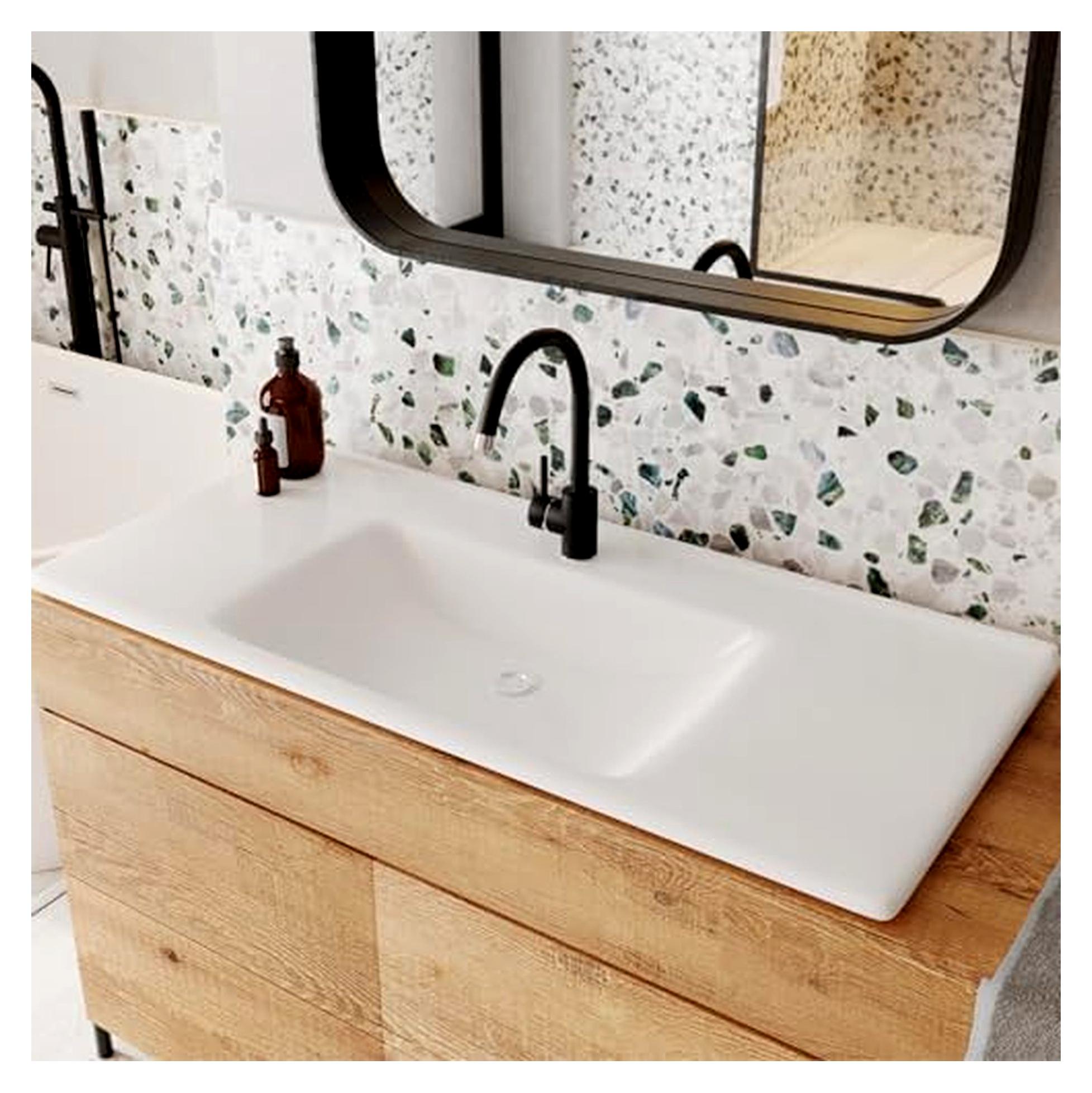 Markenlos Waschbecken Star 65 | Keramik | Einbauwaschtisch mit Hahnloch | Waschbecken Gästewaschbecken Handwaschbecken Badezimmer WC