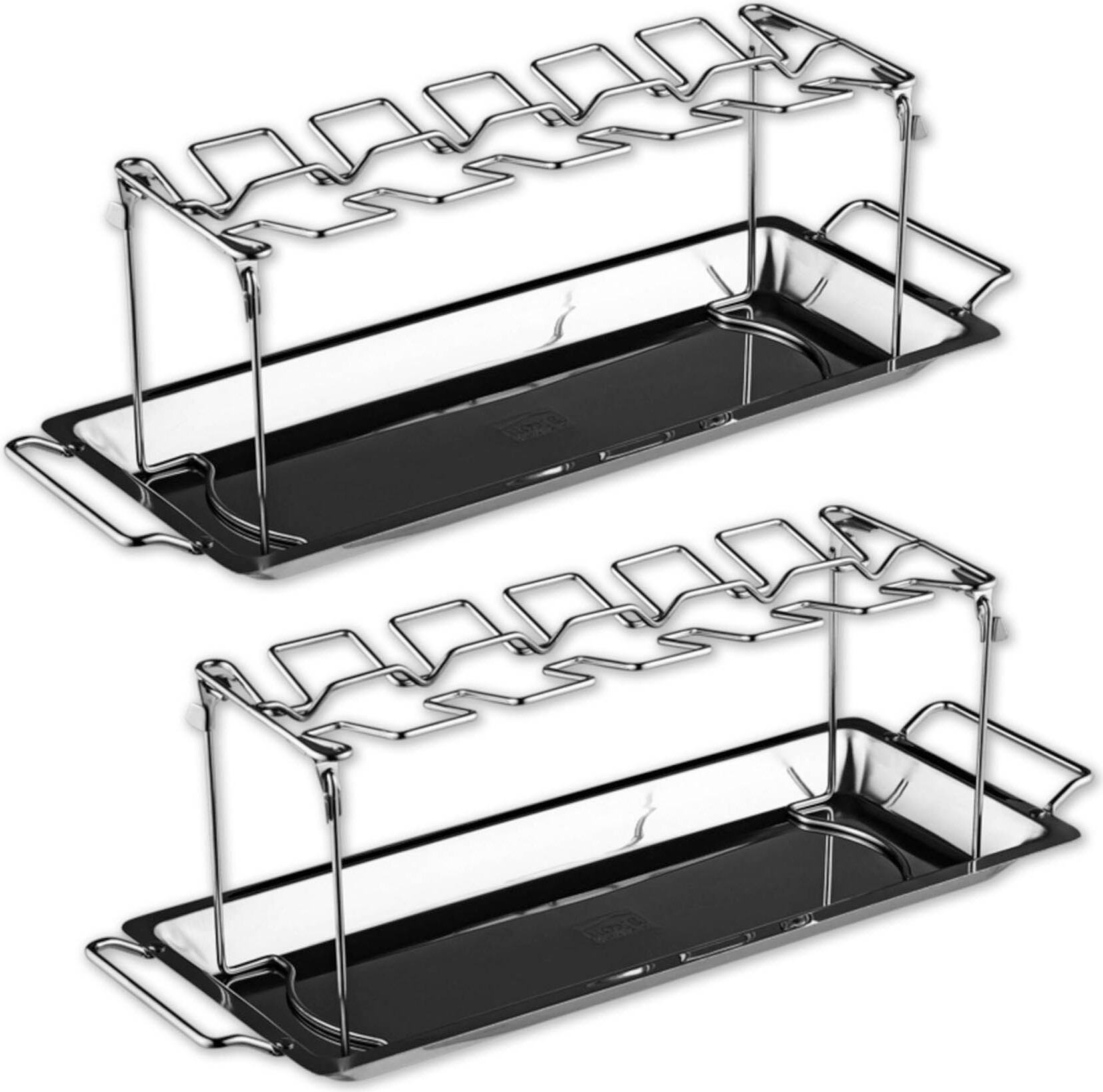 HAC24 2er Set Edelstahl Hähnchenschenkel Halter mit Auffangschale für 12 Schenkel Hähnchen Grill Backofen Hähnchenflügel Ständer Gemüseschale Grillhalter 175509127