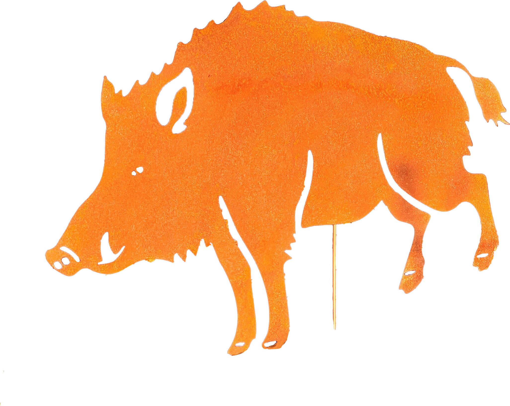 D&L Lasertec Edelrost Wildschwein Gartenstecker mit Stab Wildschwein mit Stab