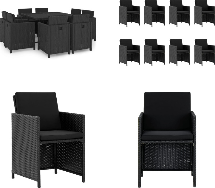 vidaXL 9-dielny záhradný jedálenský set s vankúšmi polyratan čierny - Set záhradného nábytku - Sety záhradného nábytku - Záhradný stôl a stoličky - Záhradné stoly a stoličky