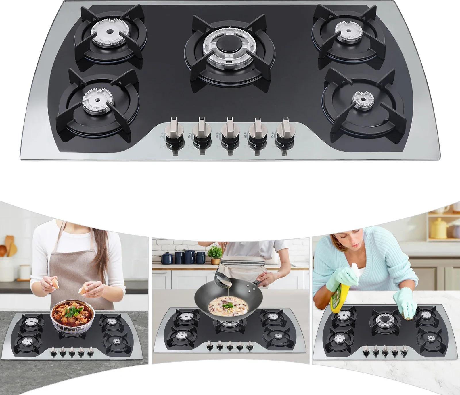 StarTech Gaskochfeld - 5 Brenner - Gehärtetes Glas - 2000 Pa - Flammenausfallsicherung - Erdgas - Schwarz