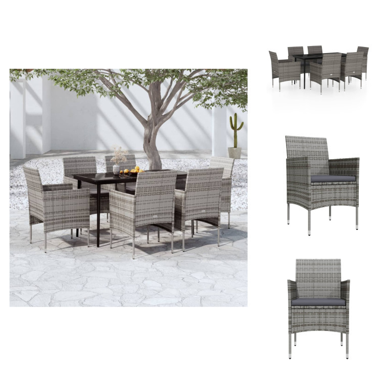 vidaXL 7-dielny záhradný jedálenský set s vankúšmi sivý a čierny - Záhradné nábytkové zostavy